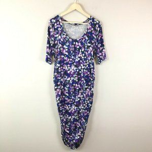Motherhood Maternity Blue Ruched Midi Dress XL